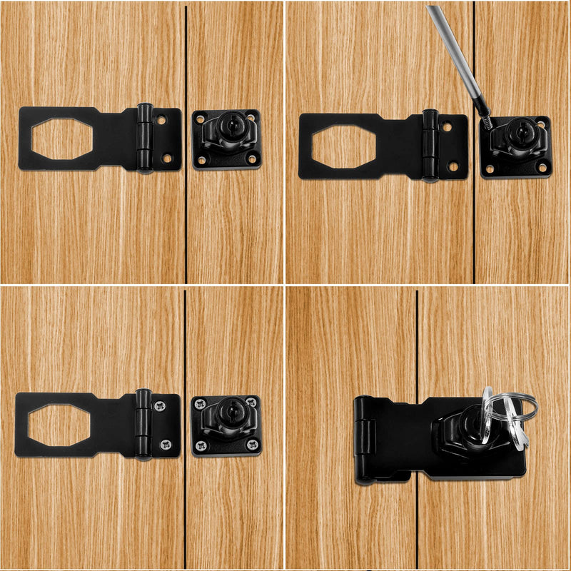 Jiozermi 2.5 Inch Hasp Locks with Keys, Stainless Steel Hasp Latches, Twist Knob Keyed Locking Hasp for Cabinet Small Door, Flat Black 2.5 Inch, 1 Pcs
