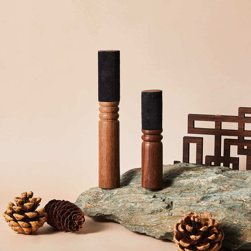 2 Pieces Tibetan Singing Bowl Mallet Hard Wooden Striker Leather Wrapped Meditation Mallet Sound Bowl Stick Buddha Musical Instruments for Buddhist Meditation Yoga Chime Relaxation