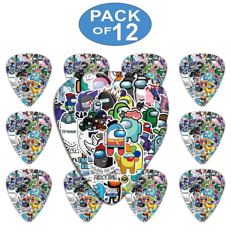 A-mong US 12 Pack Guitar Bass Picks Grip for Electric Guitar, Acoustic Guitar, Ukulele, Mandolin, Celluloid Medium/0.46/0.71/0.96 Mm (White) White