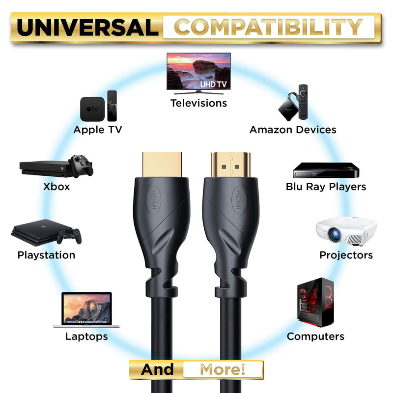 PowerBear 4K HDMI Cable 25 ft | High Speed, Rubber & Gold Connectors, 4K @ 60Hz, Ultra HD, 2K, 1080P, & ARC Compatible for Laptop, Monitor, PS5, PS4, Xbox One, Fire TV, Apple TV & More 1 25 Feet