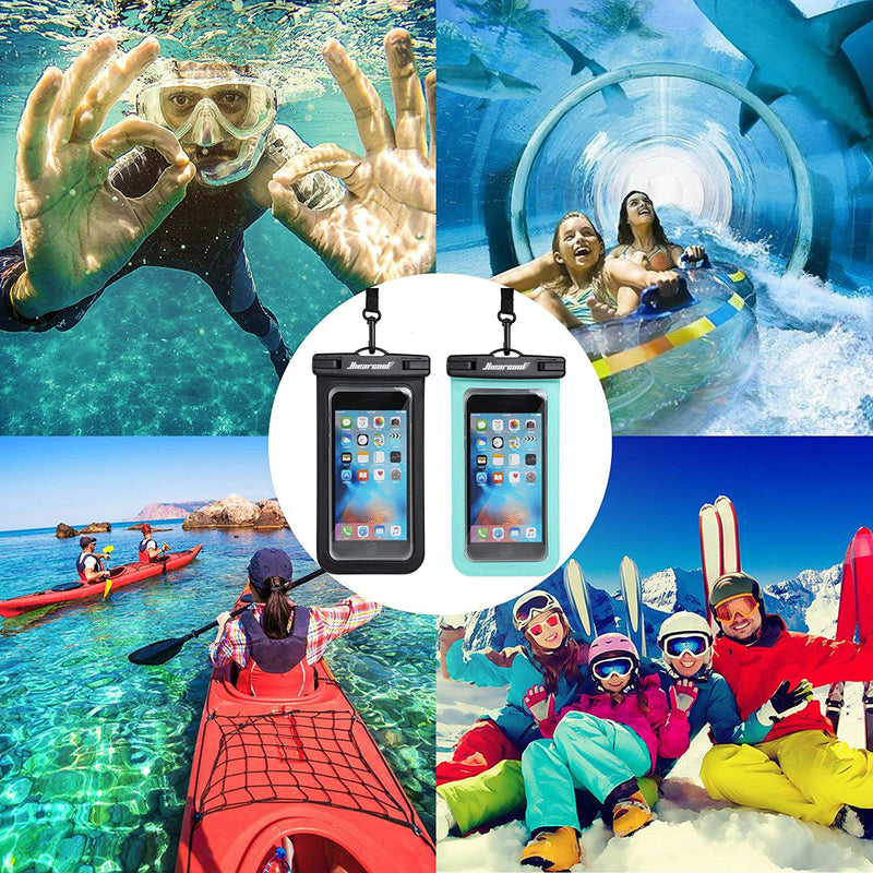 Universal Waterproof Case,Hiearcool Waterproof Phone Pouch Compatible for iPhone 13 12 11 Pro Max XS Max Samsung Galaxy s10 Google Up to 7.0", IPX8 Cellphone Dry Bag for Vacation-2 Pack Black&Green