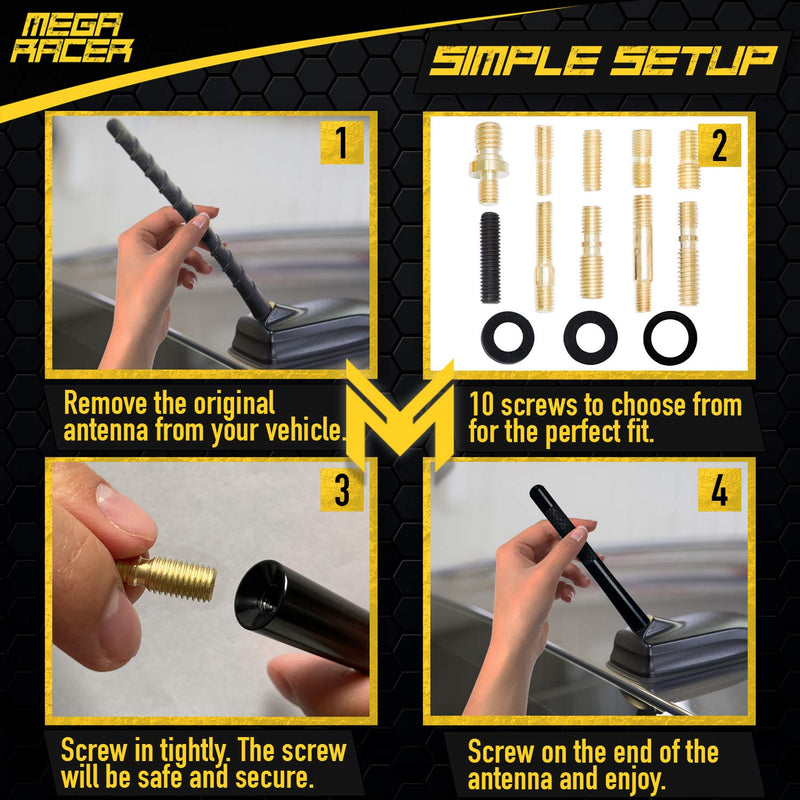 1 x Universal Black 4.9" in / 124 mm Real Carbon Fiber Screw Type Short Antenna Replace Sport Auto Car SUV AM/FM