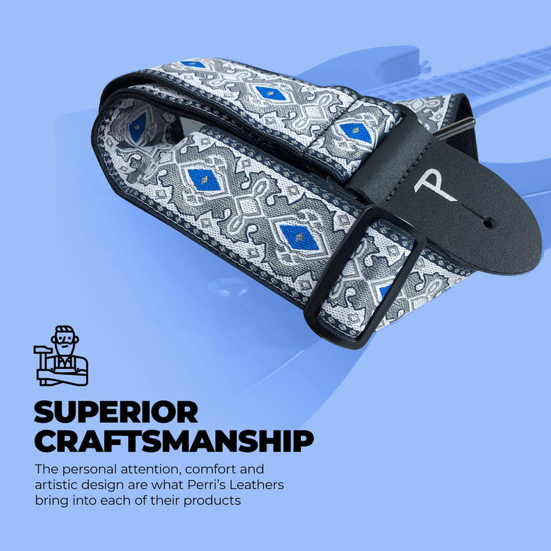 Perri’s Leathers Ltd. - Guitar Strap - Nylon - Jacquard - Adjustable - for Acoustic/Bass/Electric Guitars - Made in Canada Royal Silver