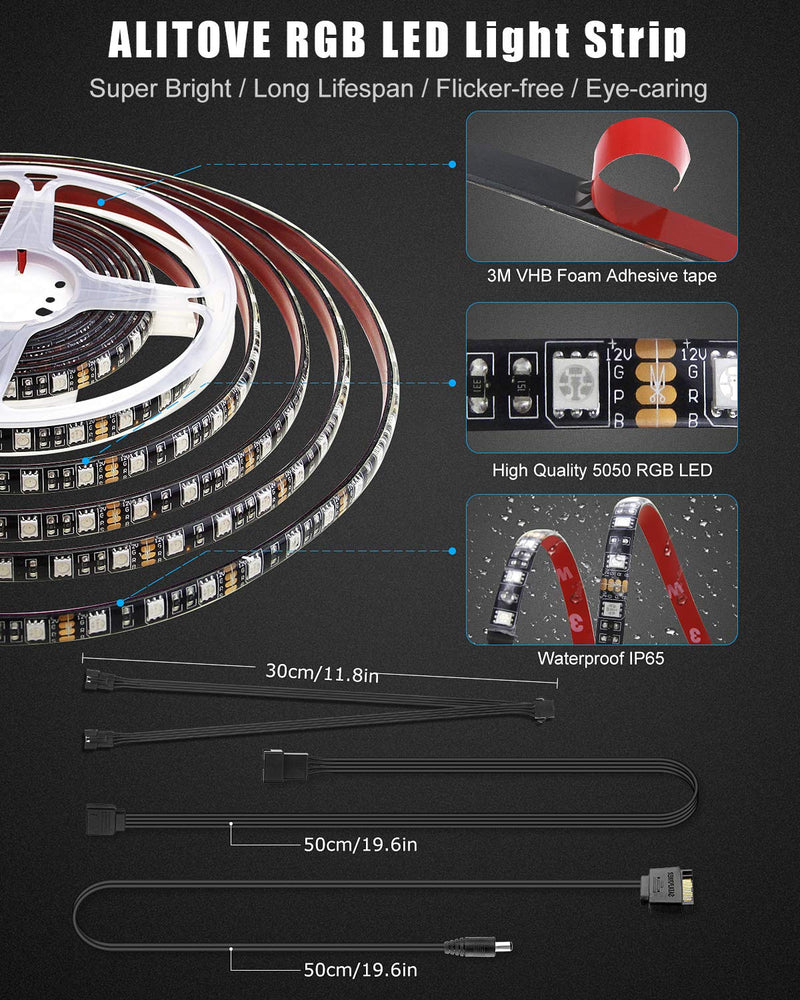 [AUSTRALIA] - ALITOVE RGB LED Strip for PC Computer Case DIY Lighting, 4X 16in/40cm 24LEDs Flexible Bar Lights Full Kit with RF Remote Controller, SATA Power Cable, 12 Static Colors, 19 Dynamic Modes, 96 LEDs 