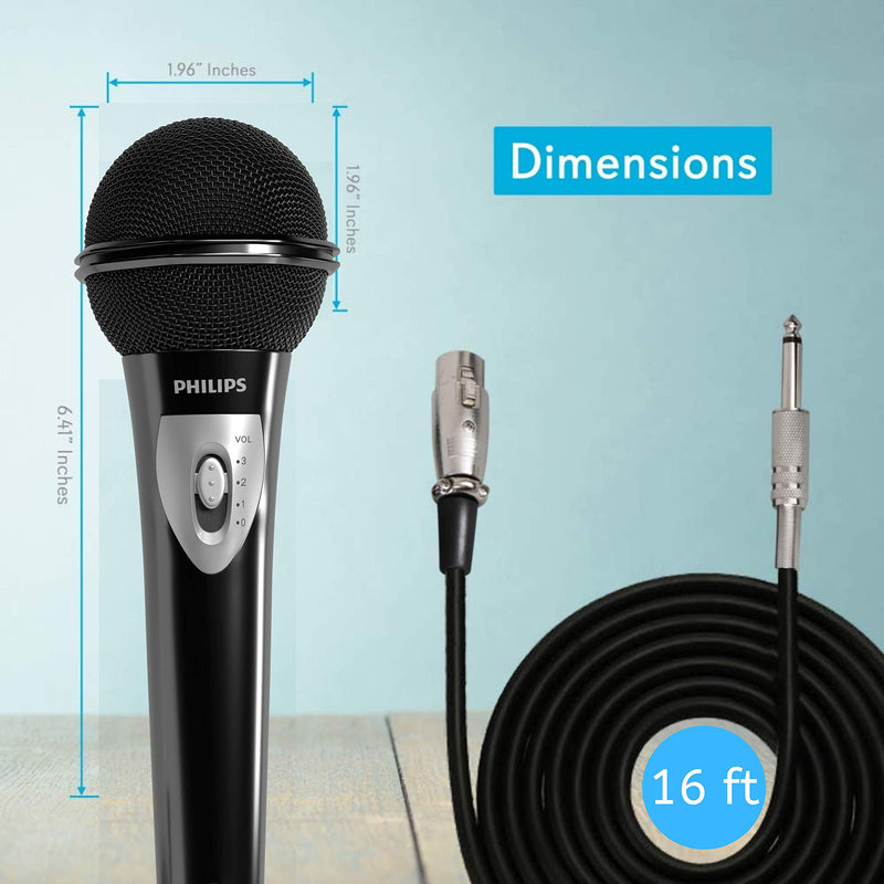 [AUSTRALIA] - PHILIPS Vocal Dynamic Microphone, Wired Mic Audio Technica Microphone Professional, for Vocal and Singing with Volume Control with 16 Feet XLR Audio Cord SBCMD195 