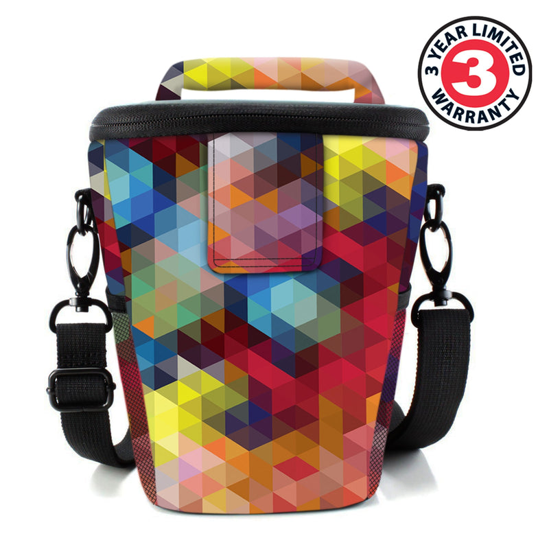 USA Gear Small SLR Camera Case Bag for Men and Women with Top Loading Accessibility, Adjustable Shoulder Sling, Padded Handle - Comfortable, Durable and Light Weight for Nikon, Canon, etc (Geometric) Geometric