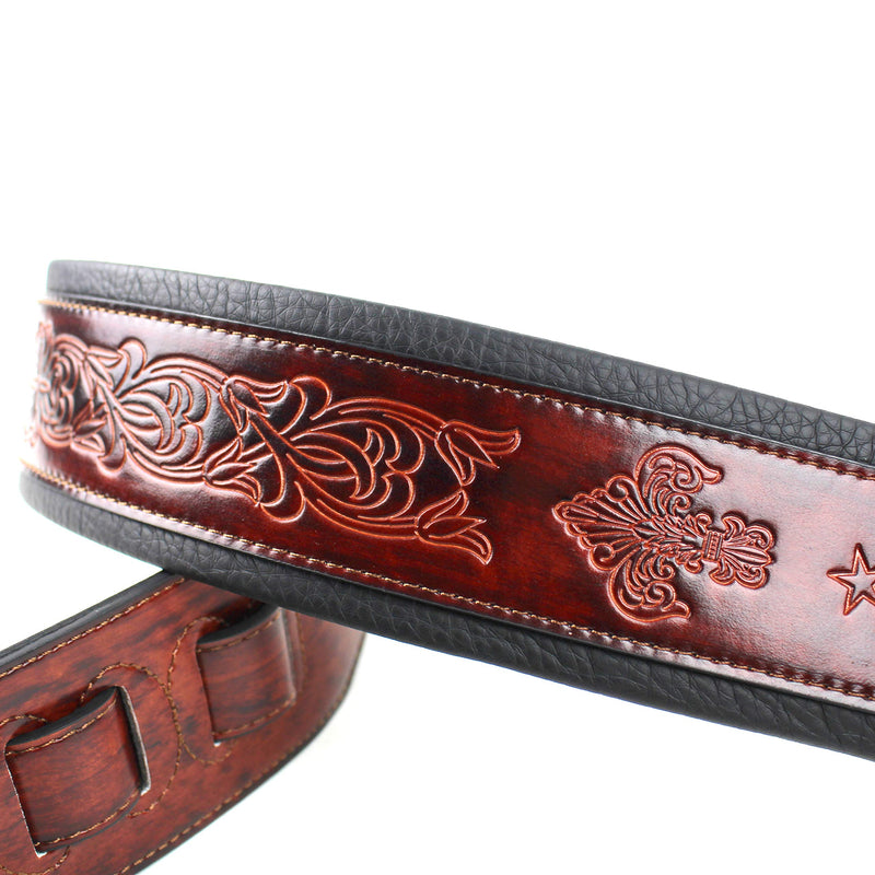 Walker And Williams GB-21 Red Bourbon Padded Leather Strap with Fleur De Lis & French Chain Design