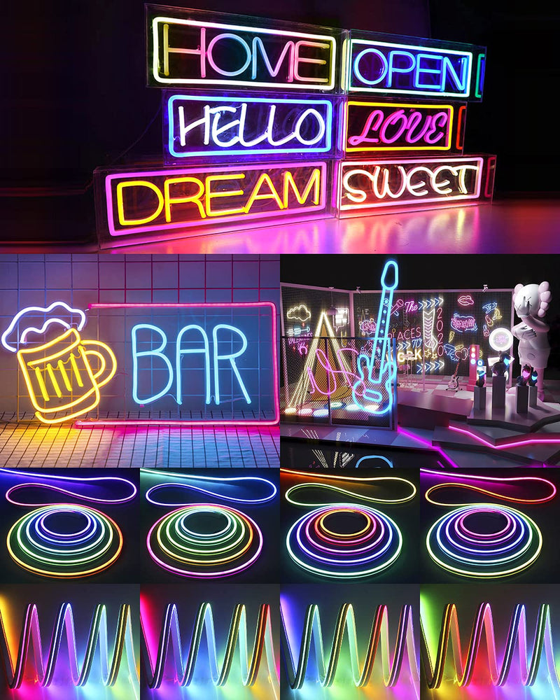 Aclorol 16.4FT LED Neon Rope Lights Addressable LED Strip Neon Sign Flexible Pixels Light RGB Dream Color Rainbow WS2811 DC12V 5M Waterproof for DIY Bedroom Wall Wedding Party Bars Advertising Signs