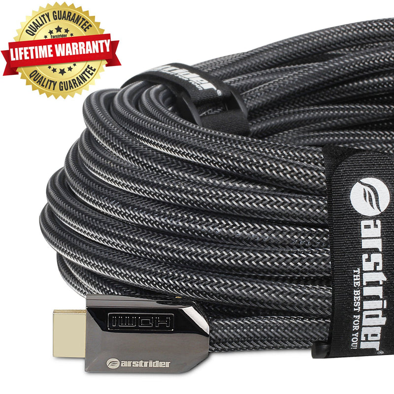 4K HDMI Cable/HDMI Cord 25ft - Ultra HD 4K Ready HDMI 2.0 (4K@60Hz 4:4:4) - High Speed 18Gbps - 26AWG Braided Cord-Ethernet /3D / ARC/CEC/HDCP 2.2 / CL3 by Farstrider 25 Feet Black