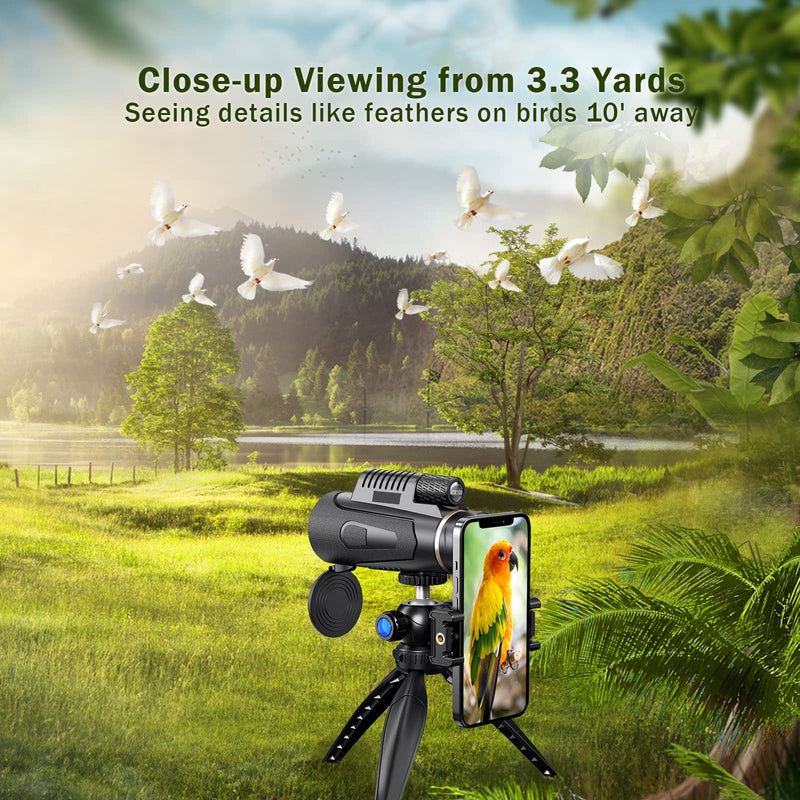 80x100 Monocular Telescope, with Smart Phone Adapter and Metal Tripod-BAK4 Prism monocular Telescope, has a Clear Low-Light Field of Vision, Suitable for Wildlife Hunting, Camping and Bird Watching.