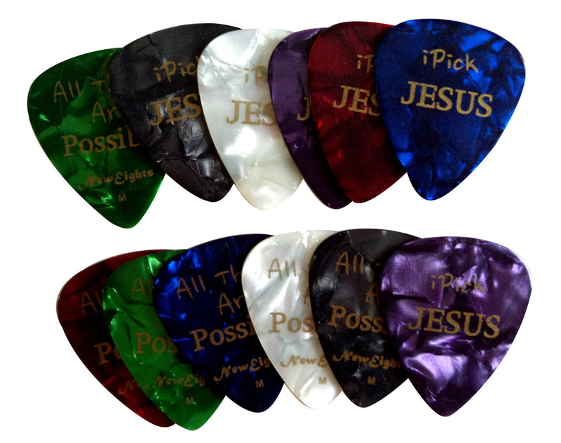 Christian i Pick Jesus Guitar Picks (12 Pack) Celluloid Medium - Best Gifts and Cool Presents for Guitarists, Worship Team, Pastors, Birthdays, Thanksgiving, Christmas, Baptism