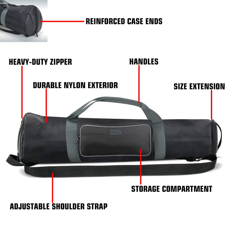 USA Gear Padded Tripod Case Bag - Holds Tripods from 21 to 35 inches - Adjustable Size Extension, Storage Pocket and Shoulder Strap for Professional Camera Accessories and Photo Carrying Needs Black and Grey