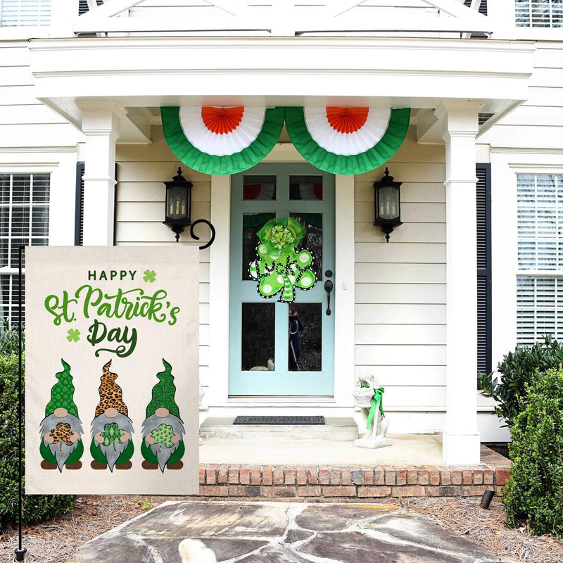 St. Patricks Day Gnomes Garden Flag Vertical Double Sided Burlap Yard Spring Shamrock Outdoor Decor 12.5 x 18 Inches 12.5x18 green