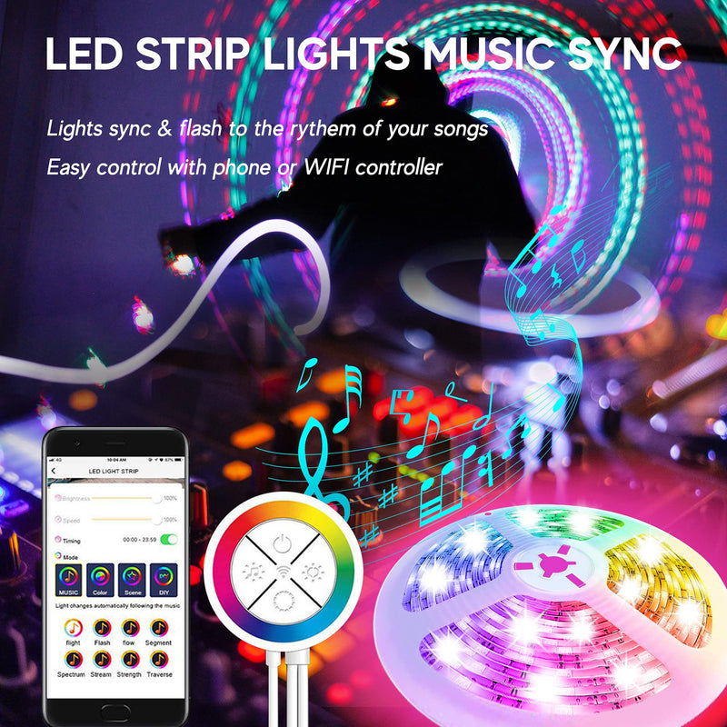 HUV Smart LED Strip Lights，32.8ft 5050 RGB WiFi LED Lights Waterproof with APP Control&Alexa Google Assistant ,Remote Control Music Sync for Home, Bedroom,Kitchen, TV, Party