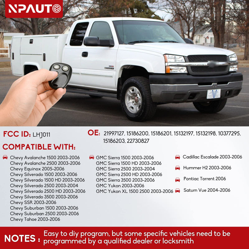 [AUSTRALIA] - NPAUTO Key Fob with Ignition Key fits for Chevy Silverado Avalanche Suburban Tahoe SSR Equinox 2003-2006,GMC Sierra Yukon XL, Saturn Vue, Hummer H2, Cadillac Escalade Keyless Entry Remote LHJ011, 2Pcs 
