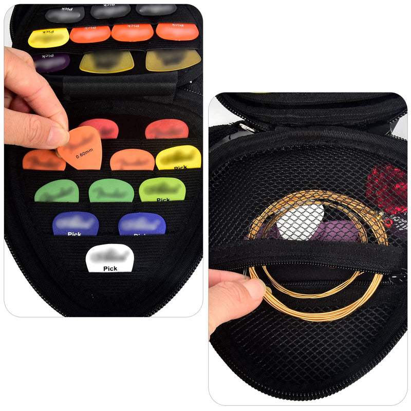 Guitar Picks Holder Case for Acoustic Electric Guitar Holds Over 39 Packs, Variety Pack Picks Storage Pouch Organizer, Guitar Plectrums Bag with Mesh Pocket for Other Accessories (Box Only) Black