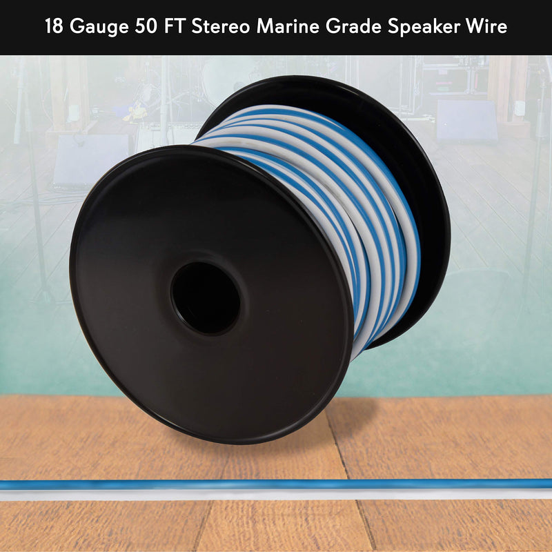 50ft 18 Gauge Speaker Wire - Waterproof Marine Grade Cable in Spool for Connecting Audio Stereo to Amplifier, Surround Sound System, TV Home Theater and Car Stereo - PLMRSW50 Standard Packaging