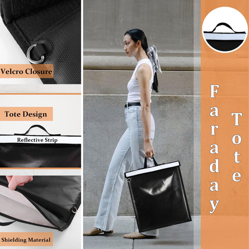Large Faraday Bag with Handle & 1 X Faraday Bags for Phones, 16''x19'' Block Signal Faraday Cage, Waterproof & Fireproof Faraday Key Fob Protector with Reflective Strip, Anti-Theft Faraday Pouch 2200℉ 2pcs