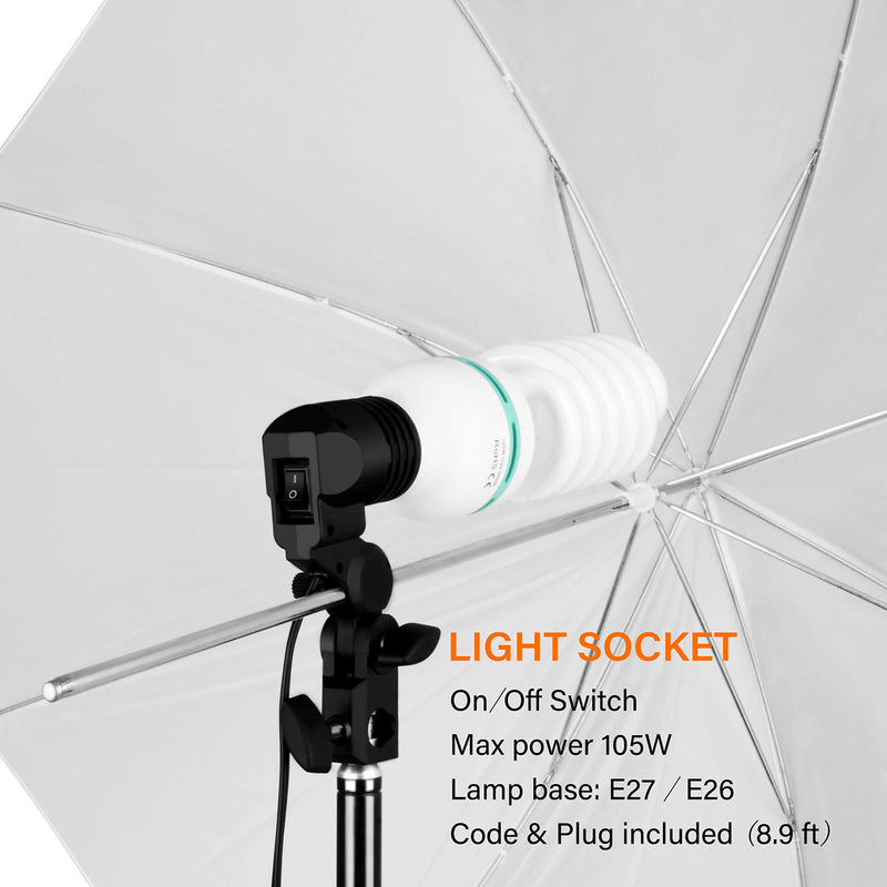 Emart Full Spectrum 105W Light Bulb, Photography E26/E27 Lamp Holder - 2 Pack Each (Lamp Holder)