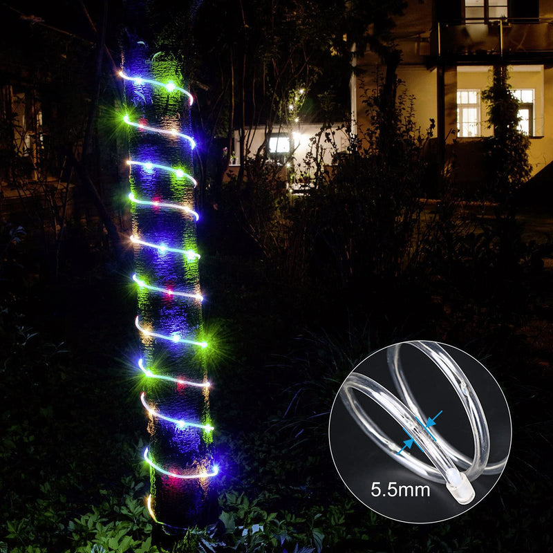 ANJAYLIA LED Rope Lights Outdoor, 66Ft 200 LED String Lights Waterproof, Multi-Color Fairy Lights for Bedroom 5.5mm Large Diameter Twinkle Lights for Wedding, Garden, Christmas, Halloween Decorations 4 Colors Changing