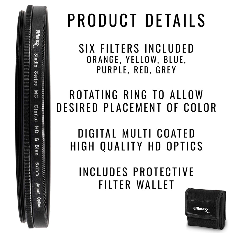 55MM Ultimaxx Six Piece Gradual Color Filter Kit (Orange, Yellow, Blue, Purple, Red, Grey) for Nikon D3300, D3400, D3500, D500, D5200, D5300, D5500, D5600 w/AF-P DX NIKKOR 18-55mm f/3.5-5.6G VR 55MM