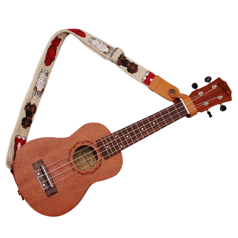 MUSIC FIRST Original Design “MR Dog” Soft Cotton & Genuine Leather Ukulele Strap Ukulele Shoulder Strap