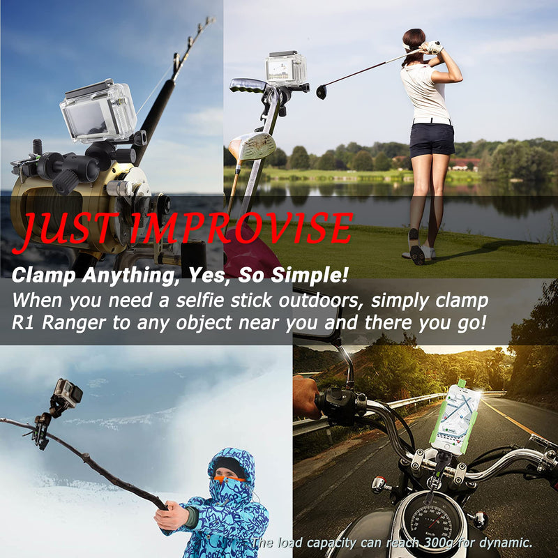 TAKEWAY Adjustable Camera Clamp Mount with 360°Rotatable Mini Ball Head and 1/4" Screew Quick Release Tabletop C Clampod Bar Clamp for GoPro/Brinno/DSLR/MILC/SLR Camera and More Action Camera R2