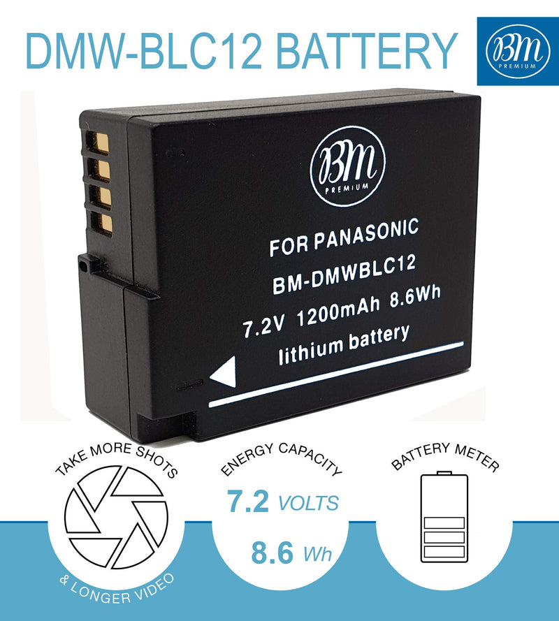 BM Premium 2 Pack of DMW-BLC12 Batteries and Dual Bay Charger for Panasonic Lumix DC-FZ1000 II DC-G95 DMC-G85 DMC-GH2 DMC-G5 DMC-G6 DMC-G7 DMC-GX8 DMC-FZ200 DMC-FZ300 DMC-FZ1000 DMC-FZ2500 Cameras