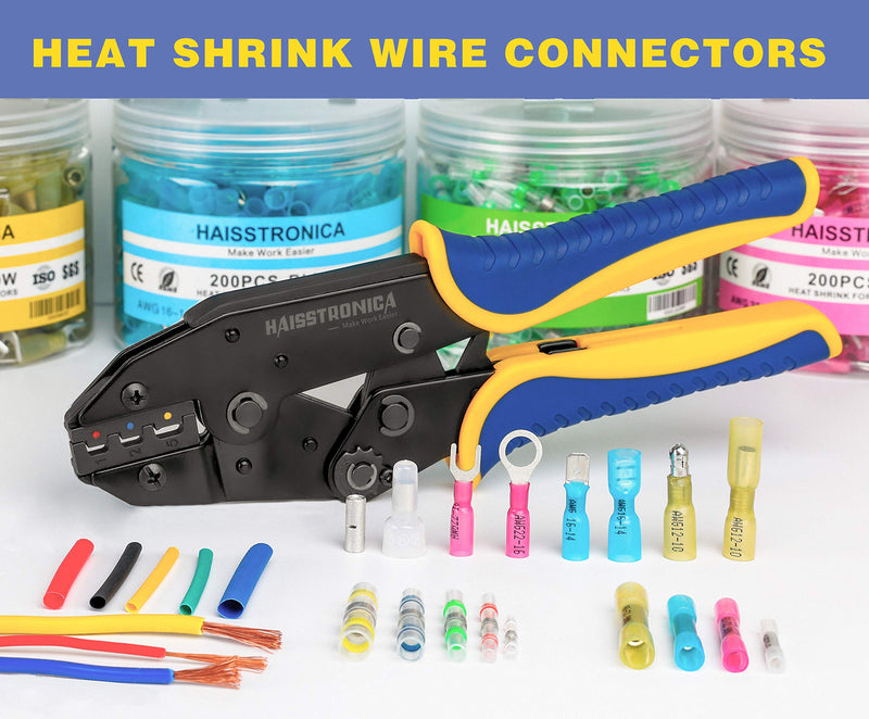 haisstronica 200PCS Blue Heat Shrink Spade Connectors,AWG 16-14 Heat Shrink Spade Terminlas Kit,Male and Female Electrical Quick Disconnect Wire Connectors AWG 16-14 Blue Male&Female 200PCS