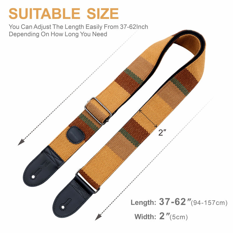 [AUSTRALIA] - Nefelibata Guitar Strap with Pick Pocket, 2 Inch Thicker Woven Guitar Straps with Double Full Grain Leather Ends for Bass, Electric and Acoustic Guitars (Free Guitar Accessory Set) Brown Stripes 