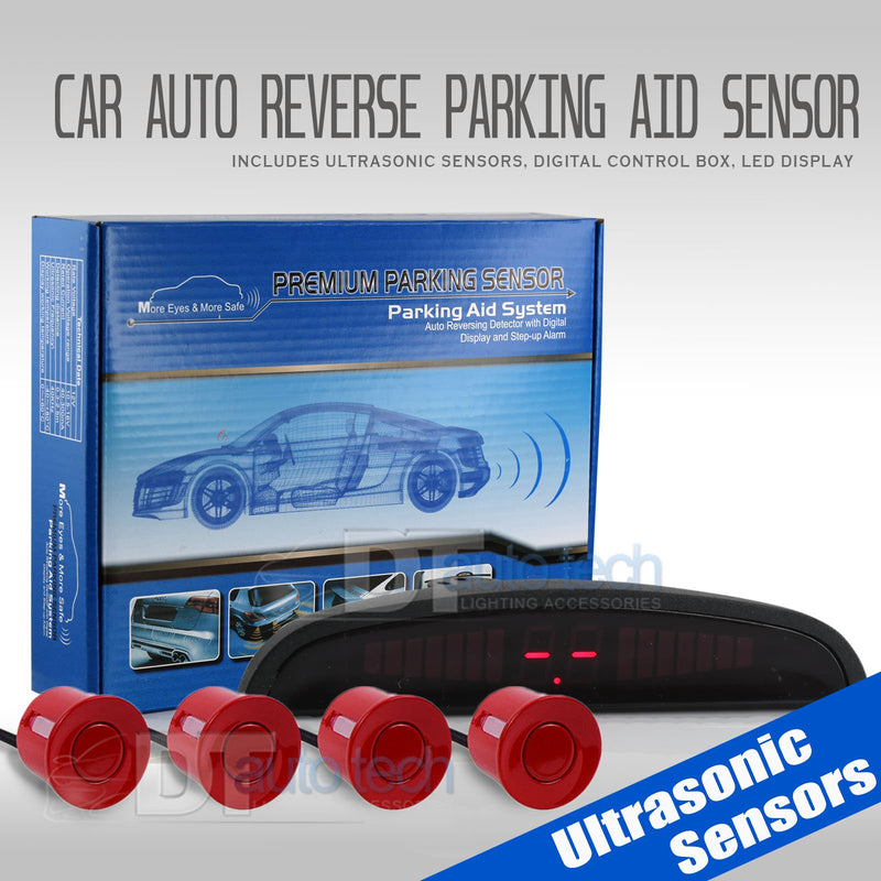 4 Parking Car Parking Sensor Kit LED Display View Reverse Backup Radar System Backup Sensor Reversing Sensors Universal Auto Radar Detector Sensors Radar Buzzer Beep-Beep Alarm Indicator Red