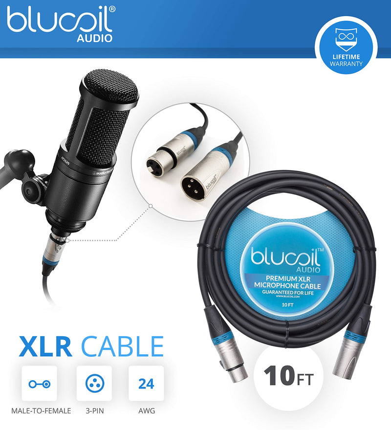 [AUSTRALIA] - Blucoil Audio 2-Pack of 10-FT Balanced XLR Cables - Premium Series 3-Pin Cable for Microphones, Speakers, and Pro Devices (Male-to-Female) 10-ft (2-pack) 