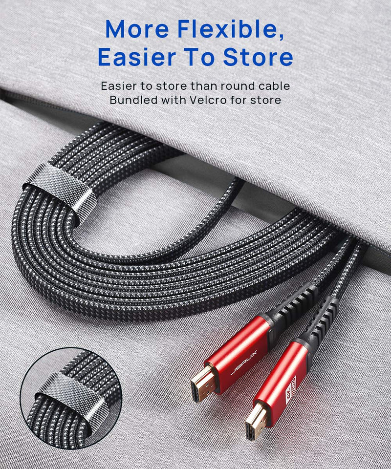 HDMI Cable 10ft[4K@60Hz,HDMI 2.0,18Gbps]JSAUX 4K Flat HDMI 2.0 Cable Ultra High Speed 18Gbps HDMI to HDMI Cord Support 4K,3D,HDR,2160P,HD 1080P Video,ARC,Ethernet Compatible with Fire TV PS3/4 PC- Red