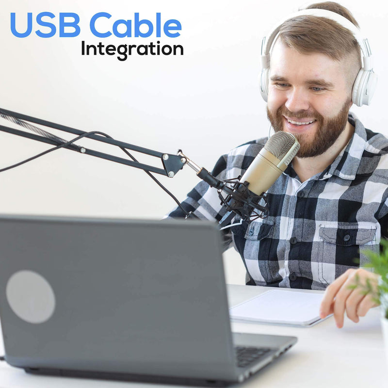 [AUSTRALIA] - PYLE-PRO Suspension Boom Adjustable Compact USB Microphone Arm Stand, Durable Steel for Radio Broadcasting, Voice-Over Sound Studio, Stages, and TV Stations-Pyle PMKSHUSB04.5, Black 