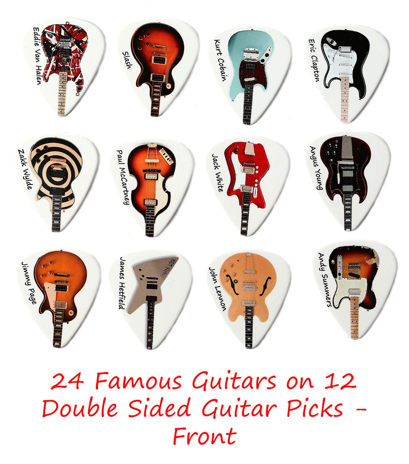 24 Famous Guitars on 12 Double Sided Guitar Picks Premium Plectrums
