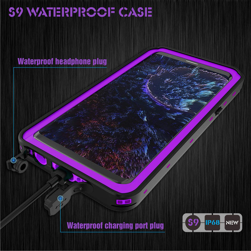 AMORNO Galaxy S9 Waterproof Case, Waterproof Shockproof Dustproof Dirtproof Full Body Case Built in Screen Protector with Touch ID for Samsung Galaxy S9 (Purple) Purple