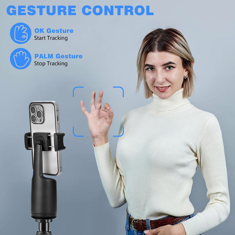 [AUSTRALIA] - Auto Face Tracking Tripod, 360° Rotation Face Body Phone Camera Mount Smart Shooting Phone Tracking Holder with Remote Selfie Stick, No App, Gesture Control, Smart Shooting Holder for Vlog, Tiktok Black 
