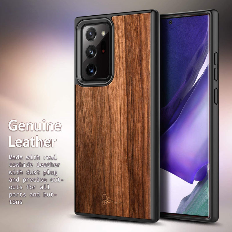 E-Began Case for Samsung Galaxy Note 20 Ultra/Note 20 Ultra 5G, Real Natural Walnut Wood [Every Piece is Unique], Dual Layer Hybrid Shockproof Protective Bumper Phone Case -Wood