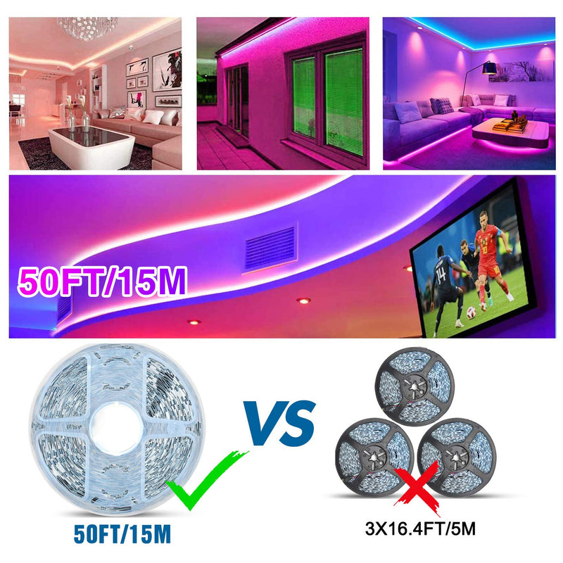 [AUSTRALIA] - 50ft/15M LED Strip Lights Kit,5050 RGB 450D Flexible Non-Waterproof Tape Lights with 24V Power Supply 44Key IR Remote Controller for Home Ceiling Lighting Kitchen BarIndoors,Living Room 50ft/15M 