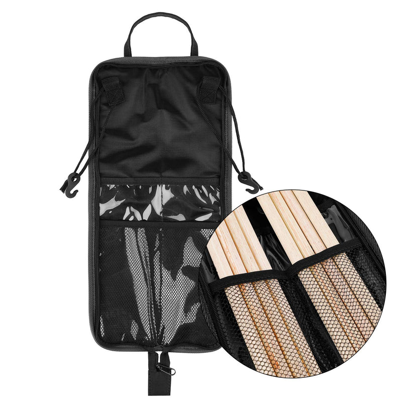 Flexzion Drumsticks Gig Bag, Percussion Music Accessory Case w/a Hook, Adjustable Shoulder Strap, Carrying Handle & Card Holder for 4 Pairs of Drumstick, Kid Drummer Water-Resistant Fabric, Checkered