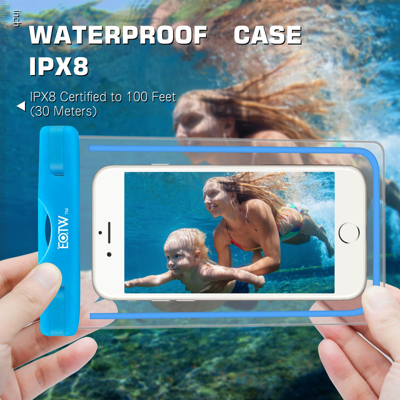 EOTW Waterproof Phone Pouch, IPX8 Universal Waterproof Case Bag Fit for iPhone 11/11 Pro Max/Xs Max/XR/X/8/8P Galaxy S20 up to 6.8" Protective Pouch for Water Parks/Beach/Cruise/Pools Blue