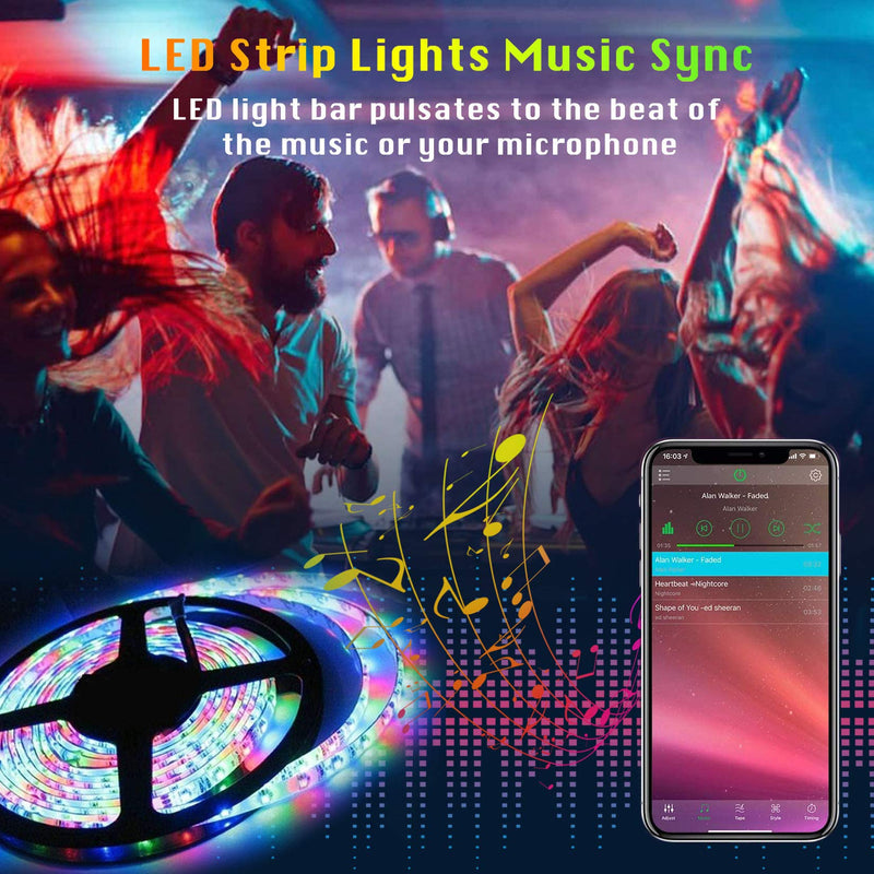 Xinsilu 65.5ft LED Strip Light, SMD 5050 Flexible Rope Light with App Control + 24 Keys Remote Control, led Strip Lights for Bedroom Music sync Light Strip for Living Room、Kitchen、Party ，（4X16ft）