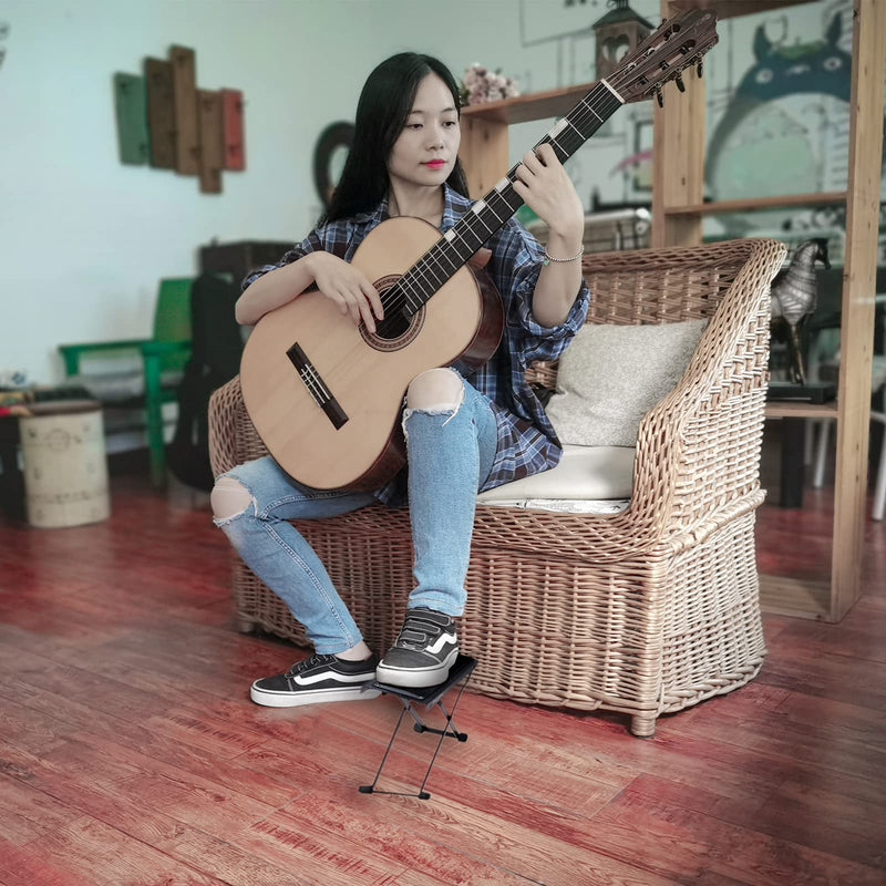 Rayzm Guitar Footrest with Anti-Slip Rubber Pad, Foldable Metal Guitar Footstool for Classical/Acoustic/Electric Guitar, Height Adjustable, Super Sturdy & Durable