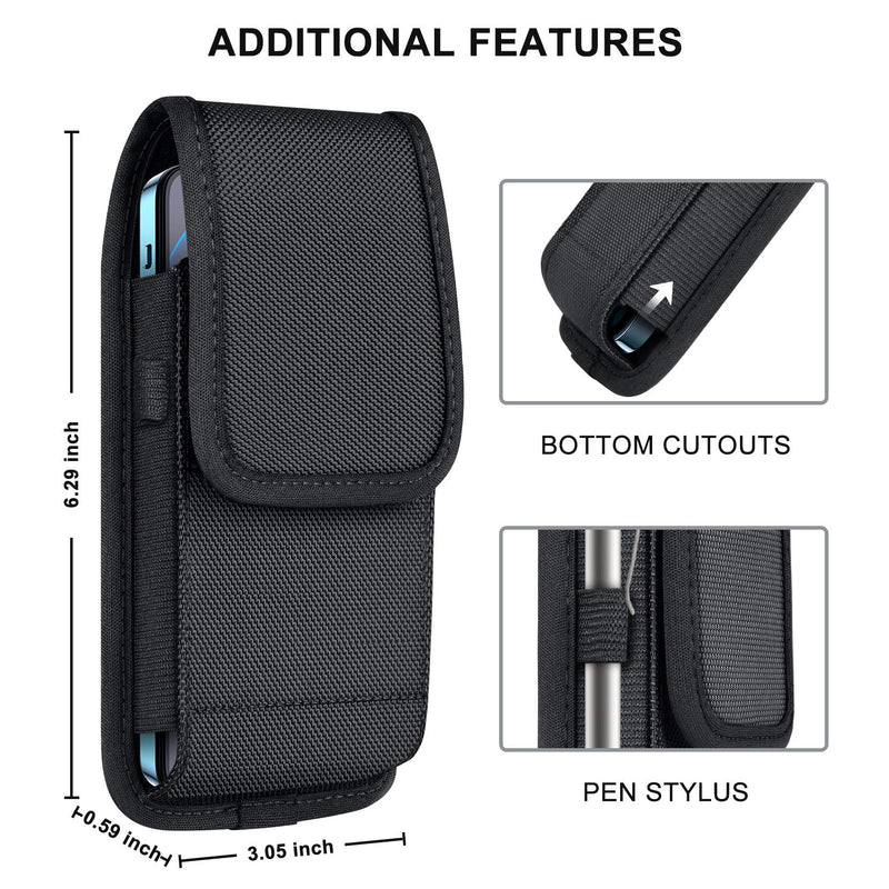 ykooe Cell Phone Pouch Nylon Holster Case with Belt Clip Cover Compatible with iPhone 12/Pro/Mini, 11, Pro, Max, SE2 7 8+ X, Samsung Galaxy S20 FE S10+ S9 A51 A01 Google Pixel 5/4A Moto/LG - Large Black