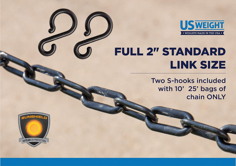 US Weight (Made in USA) 2" x 25' Black Plastic Safety Chain ft. SunShield UV Resistant Technology 25 ft
