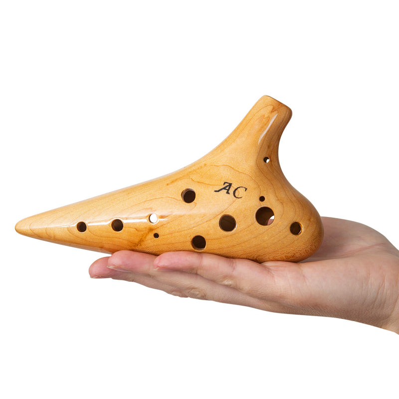 Wooden Ocarina Alto C, 12 Holes Single Chamber Musical Instrument, Collectible, Ocarina Instrument Comes with Cleaner, Mouth Cover, Strap Cord and Draw String Bag (Maple) Maple