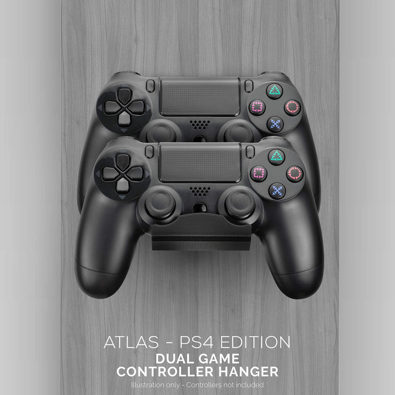 The Atlas [PS4 Edition] Dual Game Controller Wall Mount Holder for Playstation PS5, PS4, PS3 Dualshock Gamepad, Stadium Seating, Looks Good & Organized No Screws by Brainwavz (Black) Black