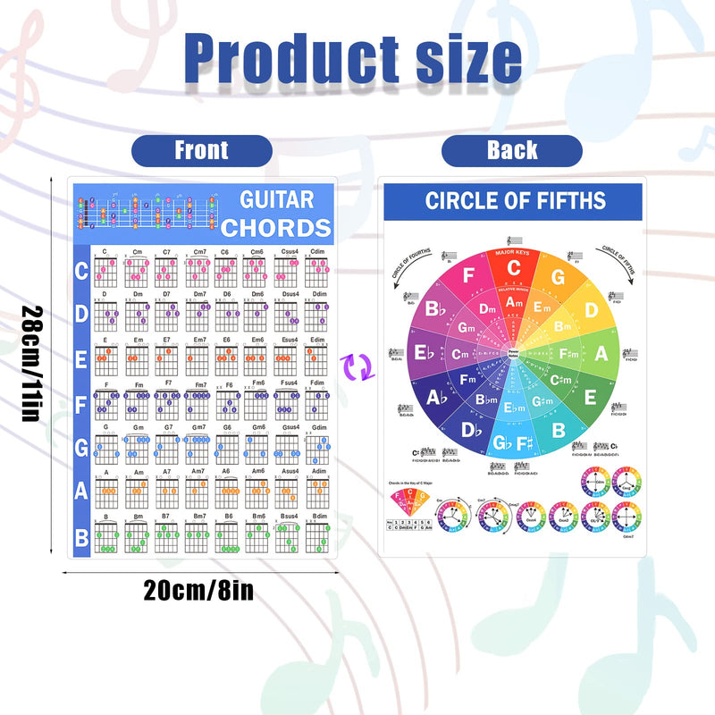 Guitar Chord Poster, 8 x 11 Inch Laminated Guitar Chord Chart Circle of Fifths Chart Guitar Cheat Sheet Large Print Guitar Chord Chart for Beginners Music Theory Guitar Learning