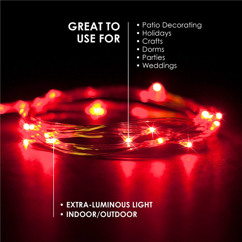 RTGS Products 30 LEDs Lights Indoor and Outdoor 9.5 FEET String Lights, Fairy Lights Battery Powered for Patio, Bedroom, Holiday Decor, etc (RED) Red
