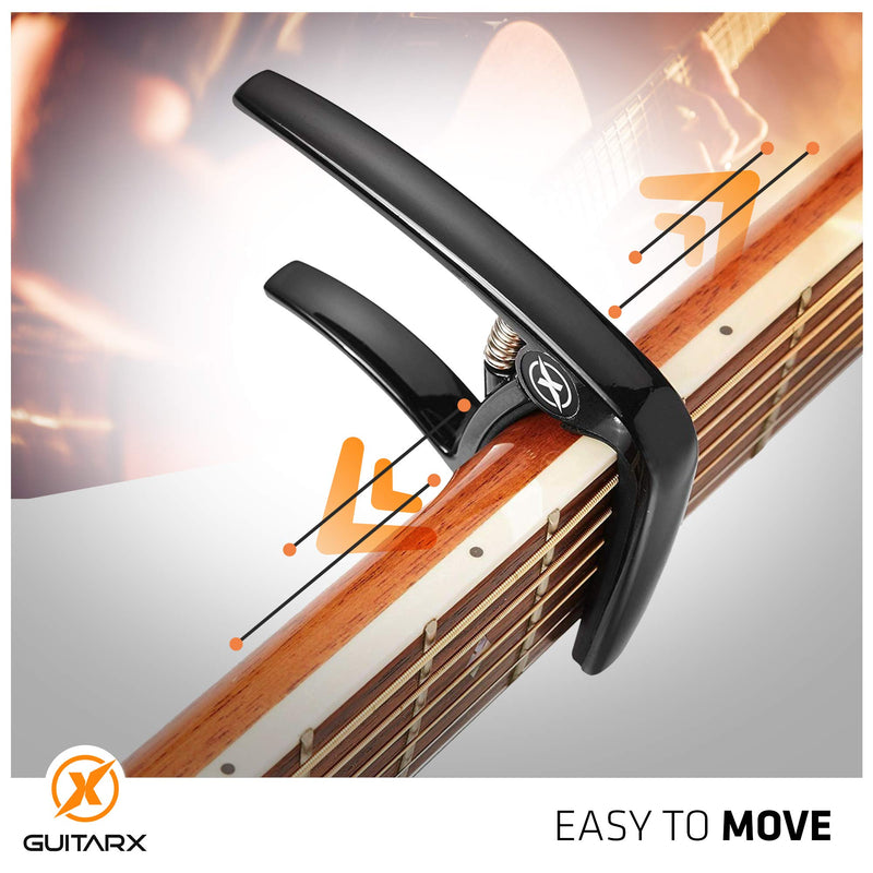 GUITARX X2 Capo for Acoustic Guitar, Electric Guitar Capo - Also For Bass, Ukulele, Banjo and Mandolin - #1 Brand Among Guitar Capos - Aluminum Alloy, Glossy Black